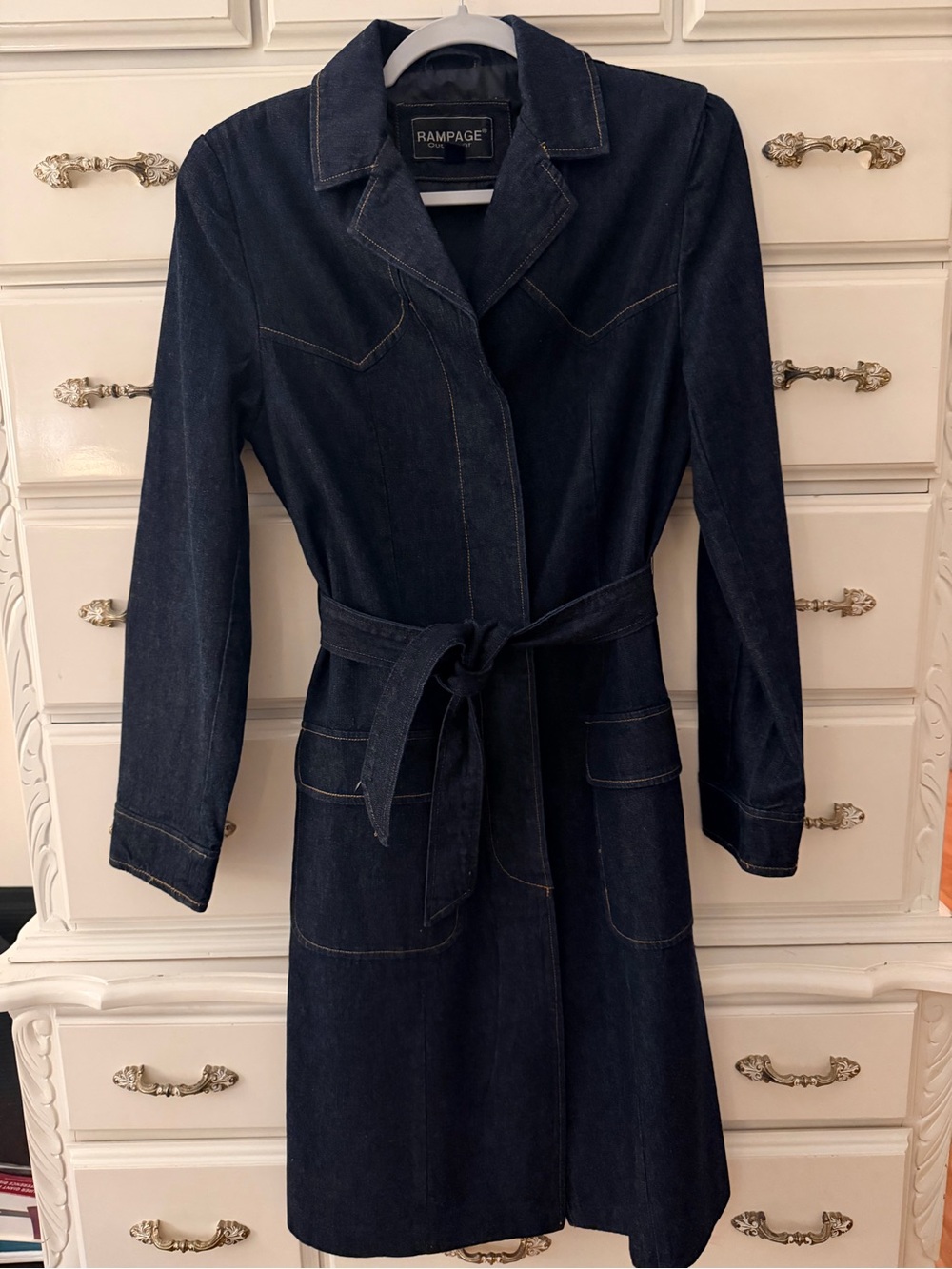 ✨ Authentic Vintage Y2K Rampage Dark Wash Denim Trench Coat / Duster